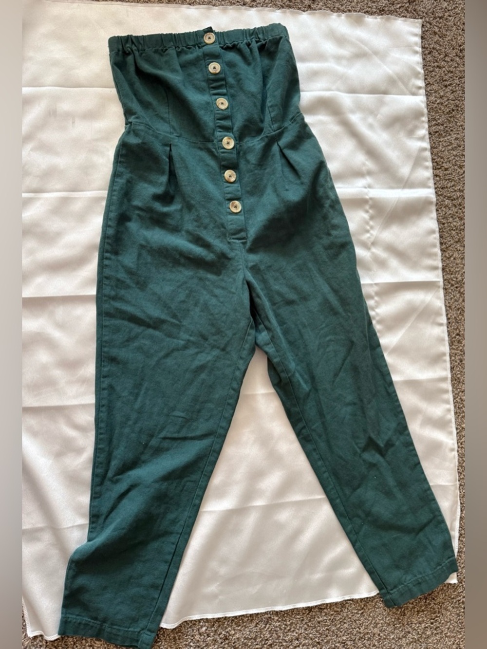 Me to We Strapless Button-Front Forest Green Jumpsuit
